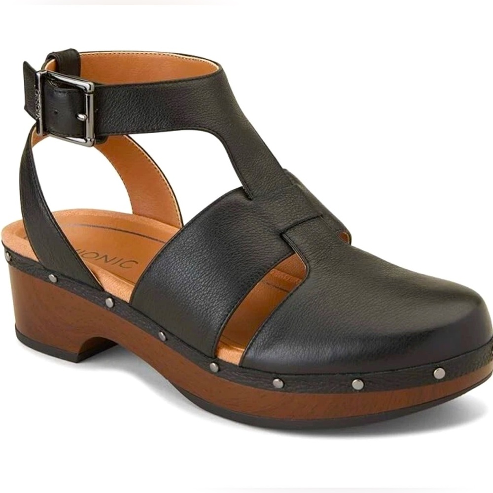 Vionic Faye Clog Size 7 Leather T-Strap Comfort Arch Support EUC - Picture 1 of 9